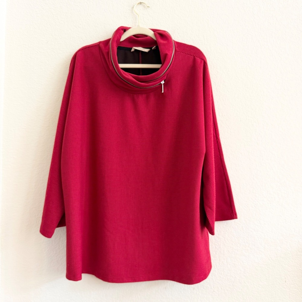 Soft Surroundings‎ Raspberry Red Ribbed Cowl Neck Zipper Tunic Top Womens XL